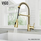 VIGO Brant 19'' H Single Handle Pull-Down Sprayer Kitchen Faucet in Matte Brushed Gold-VG02003MG
