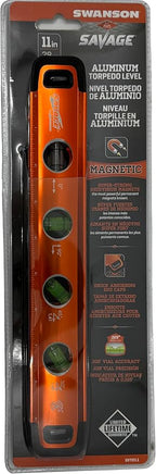 Swanson Tool Co SVT011 11-Inch Savage Aluminum Torpedo Level with Neodymium Magnets,Orange
