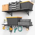 2-Pack 1.5x4ft Garage Shelving Wall Mounted, 1.5' x 4' Heavy Duty Garage Storage Shelves with Hooks, 400LB Capacity