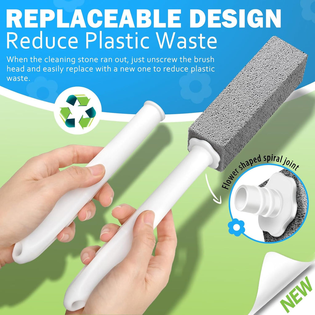 Maryton Pumice Stone for Toilet Cleaning with Extra Long Handle, Replaceable Design, 1 Cleaning Handle, 3 Cleaning Stones Refills, Easy for Removing Stubborn Hard Water Stains Buildups