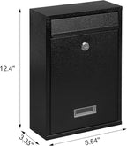 KYODOLED Key Lock MailBoxes for Outside, Locking Wall Mount Mailbox, Security Key Drop Box for Letters Newspapers, Cards, 12.4H x 8.54L x 3.35W Inches, Black