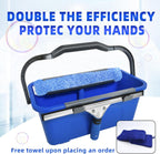 Squeegee with Shelf Storage for Window Cleaning,Window Cleaning Squeegee kit with Bucket&Microfiber Scrubber,Bathroom,Shower Doors,Mirrors,Tiles,and Car Windows Blue