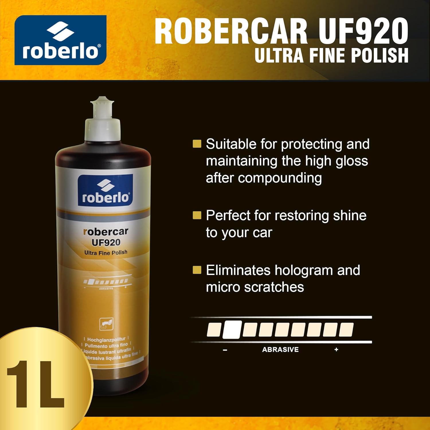 ROBERCAR UF920 Ultra Fine Polish - Premium Buffing, Cutting, & Polishing Compound for Automotive Paint Restoration, Polishing Kit - 1KG - High-Gloss Finish