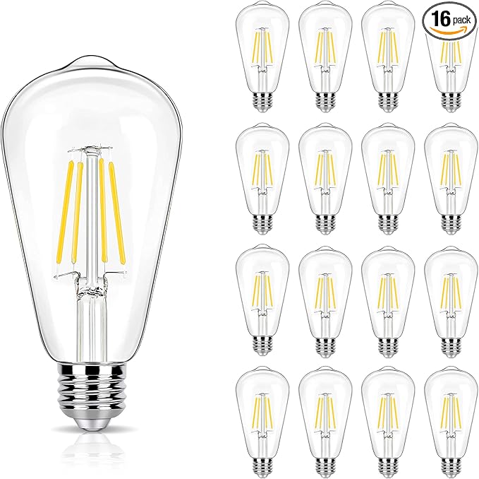 16 Pack LED Edison Bulbs 40W Equivalent, Not-dimmable 4 Watt LED Filament Bulb, 4000K Cool White ST19 Light Bulb, 450LM E26 Vintage Bulbs for Ceiling Light Fixtures