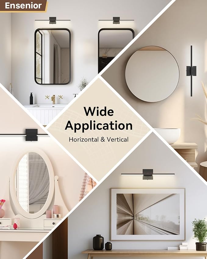 Ensenior Modern Bathroom Vanity Light 24 inch, Built-in Dimmer, 14W Dimmable 5CCT Led Bath Lights, Black Bar Vanity Light for Bathroom Mirror Cabinets Bedroom-FCC Certificated