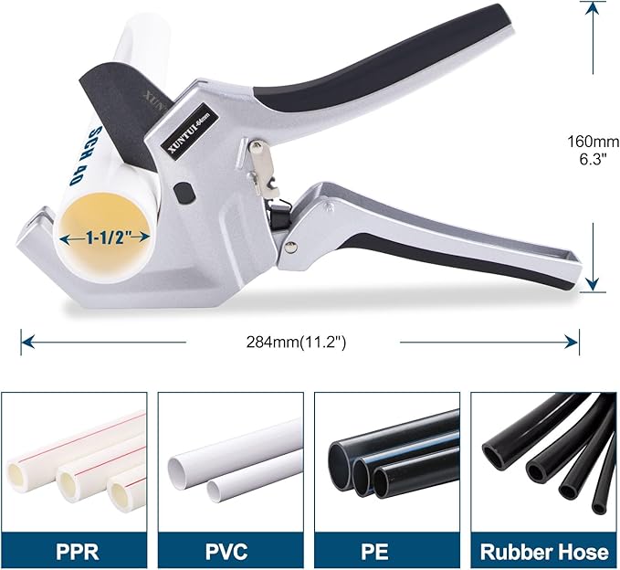PVC Pipe Cutter for Sch 40 PVC Up to 2-1/2"Pipe Ratchet Pipe Cutter Pex Cutting Tool for Cutting PEX, PVC, PPR Plastic Hoses and Plumbing Pipe(Silver Gray, 64MM)