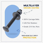 1/2 in. x 4 in. Black Carriage Bolt Kit Includes 12 Bolts, 12 Washers, and 12 Nuts, Ceramic Black Ruspert Coated for Exterior Use - 2X Rust Resistance of Galvanized by Makers Bolt