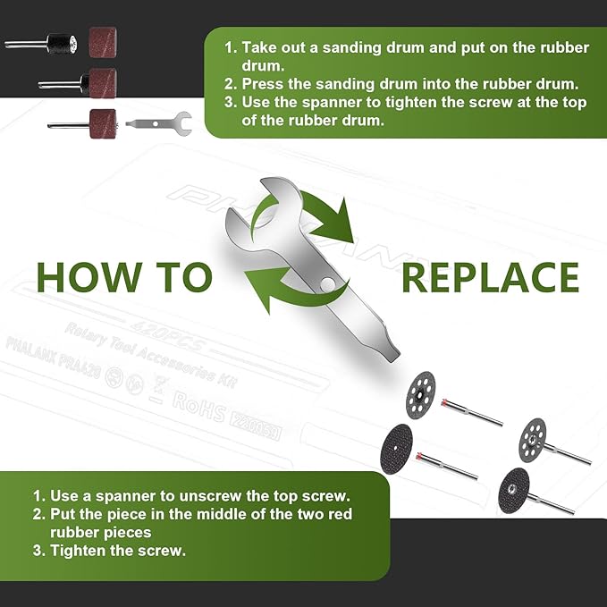 PHALANX Rotary Tool Accessory Kit, 420 Pcs Accessories Kit, 1/8"(3.2mm) Diameter Shanks, Universal Fitment All Rotary Tool for Easy Cutting, Sanding, Grinding, Sharpening, Engraving, Carving- PRA420…