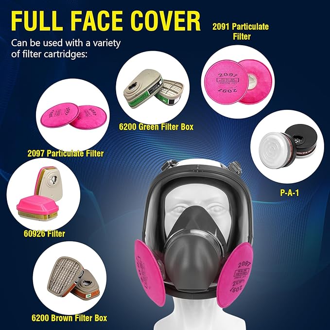 Reusable Half Face and Full Face Gas Mask with Activated Carbon Filter Against Organic Vapor/Dust/Chemical