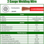 2 Gauge Battery Cable Copper Wire, 15FT Red+15FT Black 2 AWG Welding Cable Standard USA OFC Wire for Automotive, Battery, Solar, Marine and Generator