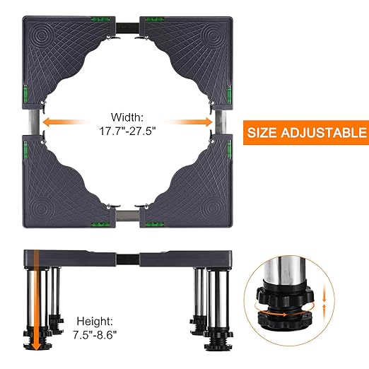 PATIKIL Mini Fridge Stand, 4 Strong Feet Laundry Stand Base Multi-Functional Adjustable Base Tray Anti-Vibration for Refrigerator Washing Machine Dryer Dishwasher AC, 7.5"-8.6" Height
