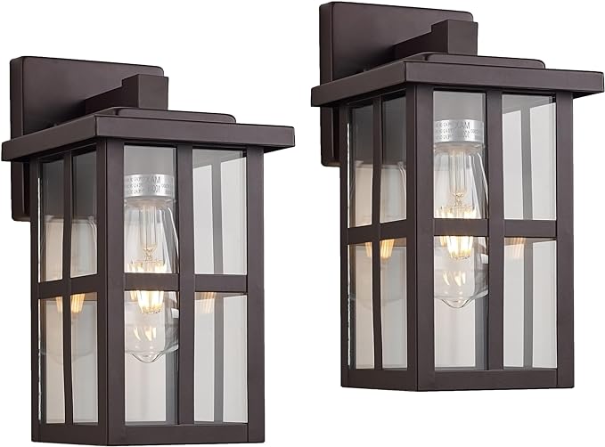MICSIU Bronze Outdoor Wall Sconce 2 Pack, 11 Inch Exterior Light Fixtures Wall Mount with Clear Glass Shade, Waterproof Outdoor Porch Lights for House, Garage, Pathway, Walkway