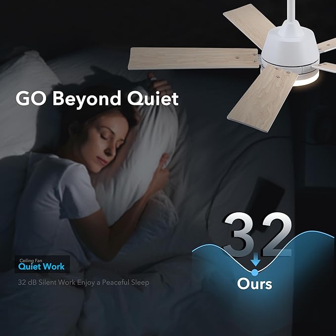 42 Inch Ceiling Fans with Lights and Remote, White Ceiling Fan with 5 Blades, 6 Speed Reversible DC Motor, 3CCT Dimmable LED, Modern Design for Bedroom, Living room & Covered Outdoor,Includes Downrod
