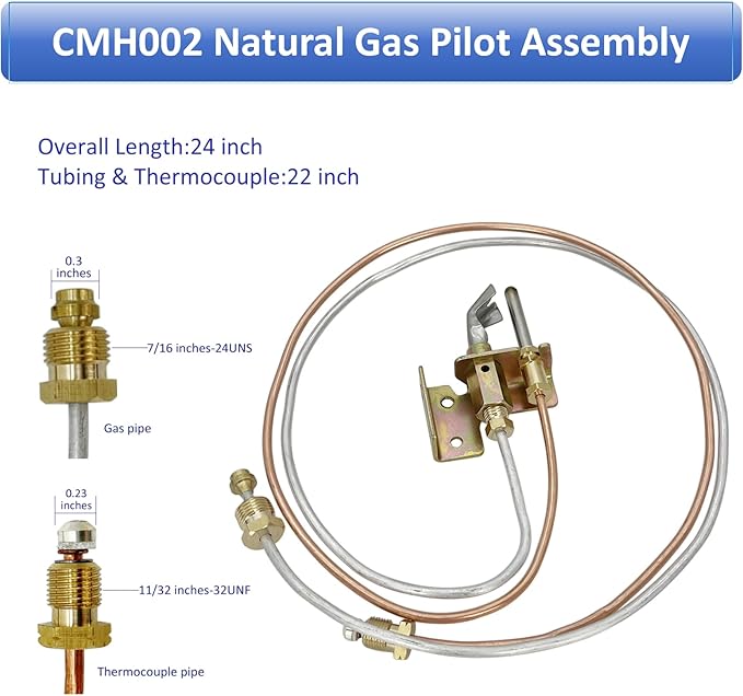 Long Term 24" Natural Gas Water Heater Pilot Assembely CMH002 Includes Pilot Thermocouple and Natural tubing