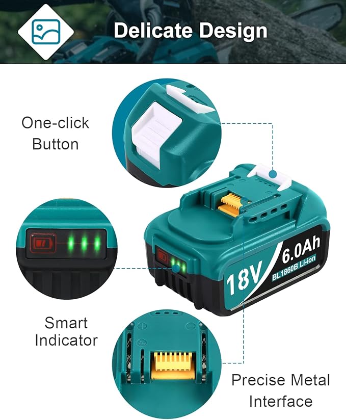 6000mAh 18V Battery Replacement for Makita 18V Battery and Charger DC18RC, Compatible with Makita LXT 18 Volt Batteries Lithium Ion BL1850 BL1840 BL1830 BL1820 BL1815 Cordless Power Tools (Blue)