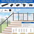 36" T304 Cable Railing Post(Post 35"x2"x2"), Level Drilled Railing Post with Cable Grommets, Fixed Top Mount Cable Handrail Post, Stainless Steel Black Finish Indoor Outdoor Deck Post