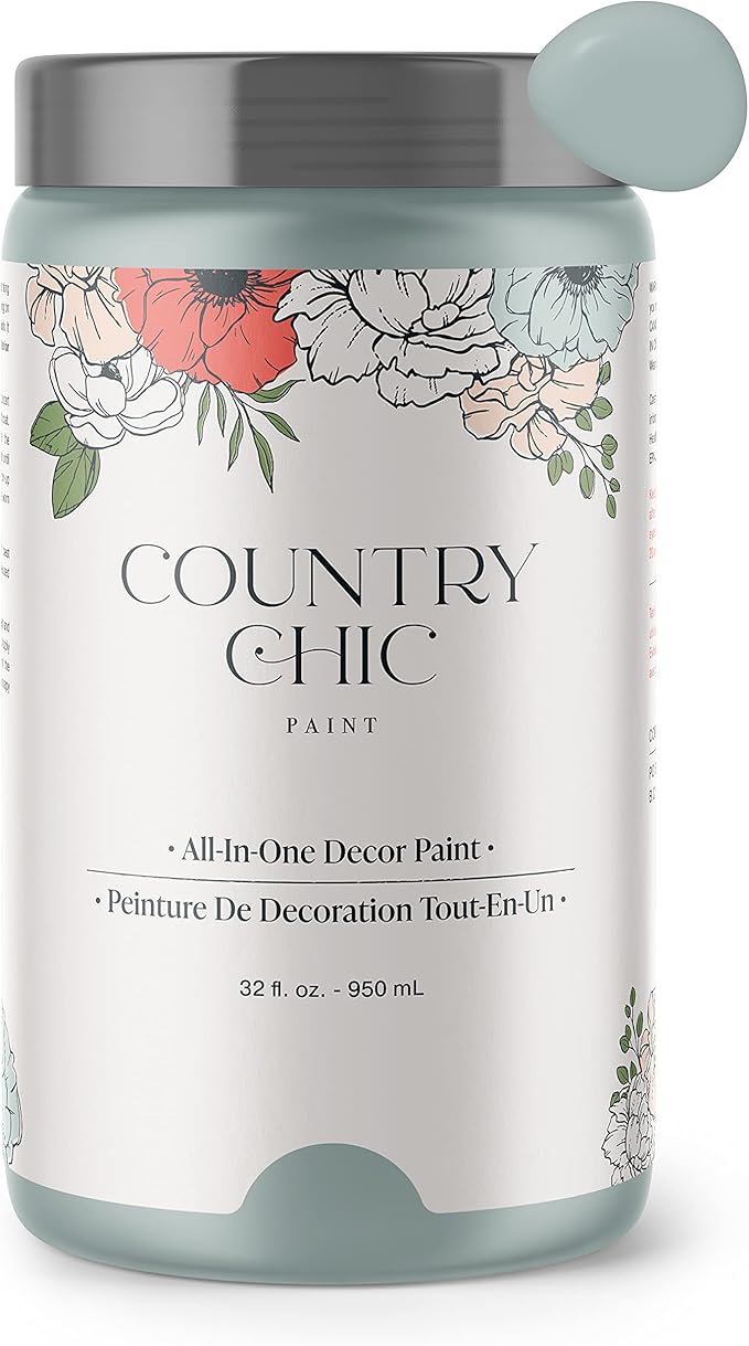 Country Chic All-in-One Chalk Paint for Furniture, Cabinets, Home Decor, Eco-Friendly, Matte Finish, Built-In Primer & Top Coat for Wood, Metal - Elegance (dusty blue) - Quart 32 oz (950 ml)