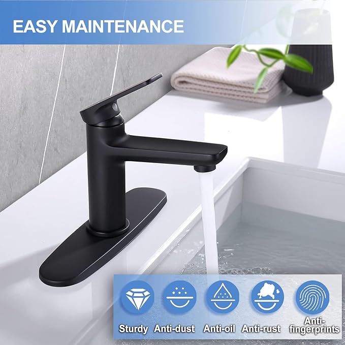 10 Inch Sink Faucet Hole Cover Deck Plate, 304 Stainless Steel Escutcheon Plate for 1 or 3 Hole Kitchen or Bathroom Sink Faucet, Matte Black Finish for Pull Down/Pull Out and Mixer Tap