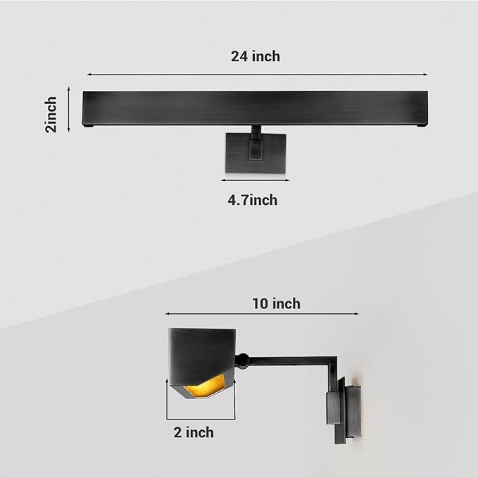 Picture Light, 24" Black Picture Lights for Wall, Bronze Art Lights Hardwired, Dimmable Gallery Light, 3000K Vanity Lights, Picture Frame Light for Bathroom Wall Sconces Artwork Poster Display