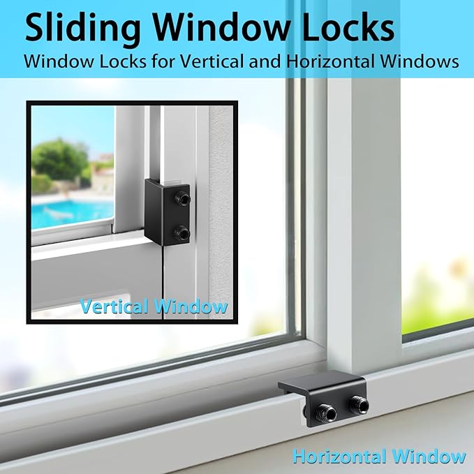 ZRFCXE Window Locks,12 Pack Sliding Window Locks with Key for Vertical & Horizontal Sliding Windows Doors,Easv to Install,Adjustable Security Window Lock for Patio Bedroom Home and Office (Black)