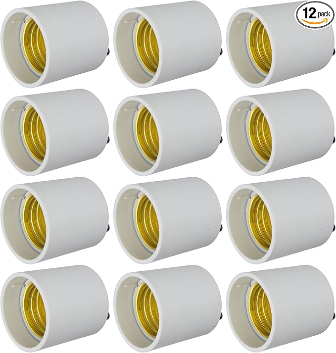 Sunlite GU24 Socket to Medium Base Adapter, Converts GU24 Fixtures to Use Medium Base (E26) Bulbs, Low Profile Design, Easy to Install, White Finish, 12-Pack
