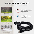 25ft Outdoor Extension Cord for Christmas Decorations - 16/3 Heavy Duty SJTW Waterproof Black Electrical Cable with 3 Prong Grounded Plug for Safety, Great for Lawn and Major Appliances