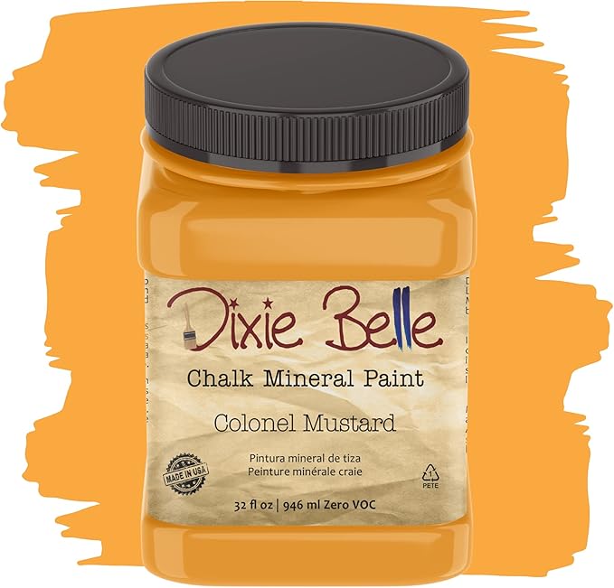 Dixie Belle Paint Company Chalk Finish Furniture Paint - Colonel Mustard (32oz) - Matte Retro Yellow Chic Chalk Mineral DIY Furniture Paint