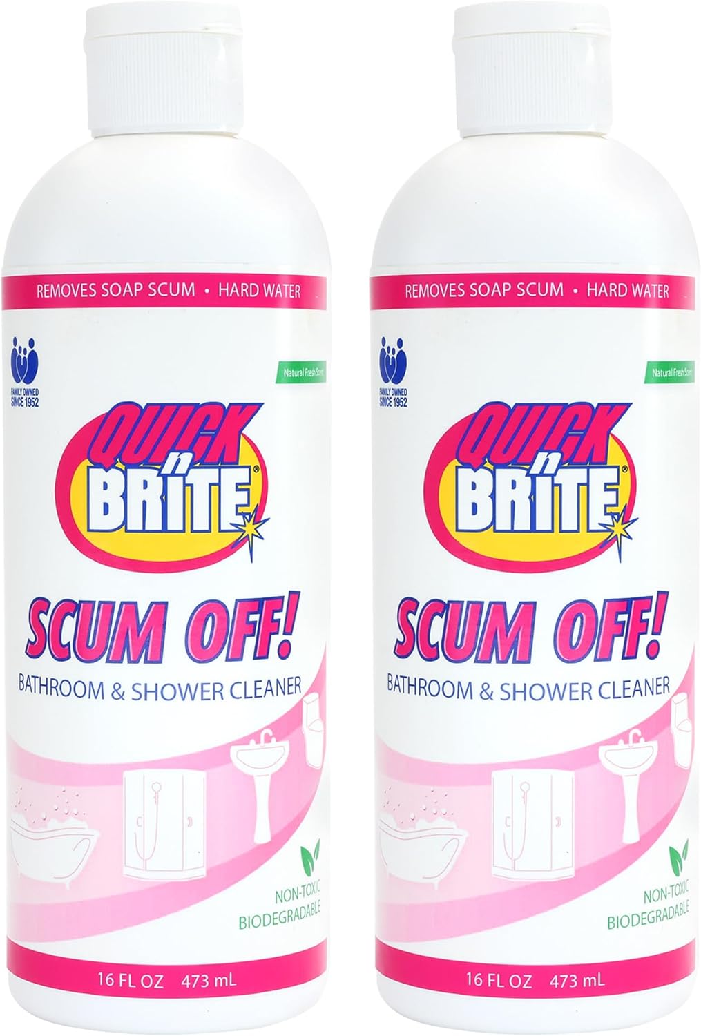 Quick ‘n Brite Scum Off Shower Cleaner - No Scrub, No Harsh Chemical Daily Shower Cleaner, Multi-Surface All-Purpose Cleaner 16 Oz - Pack of 2 (Packaging May Vary)