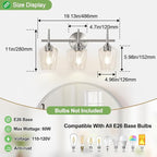 3-Light Bathroom Light Fixtures, 19.5 in Brushed Nickle Vanity Lights for Bathroom with Clear Glass, Bathroom Lighting Fixtures Over Mirror, Modern Wall lamp for Cabinet Hallway