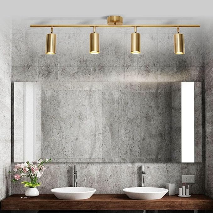 KCO Lighting 4-Light Flush Mount Track Lighting Fixtures Modern Kitchen Track Lights Brass Gold Ceiling Light Spotlight Mid Century Bar Spot Lights Indoor