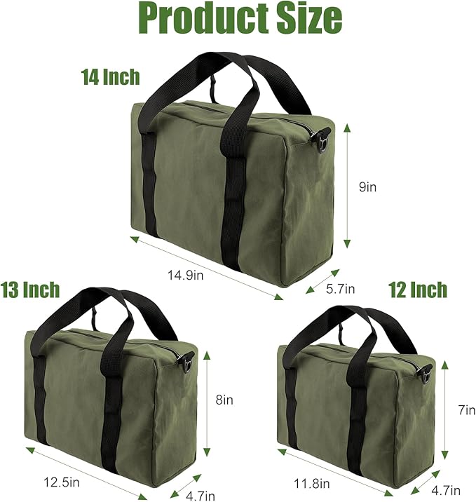Small Tool Bag,Close Top Wide Mouth Tool Organizer Bag,Large Capacity Tool Bags for Men,Canvas Tool Storage Bag for Storage Handbag for Screwdrivers,Wrench,Pliers Hand Tools (Army Green, 16 Inch)