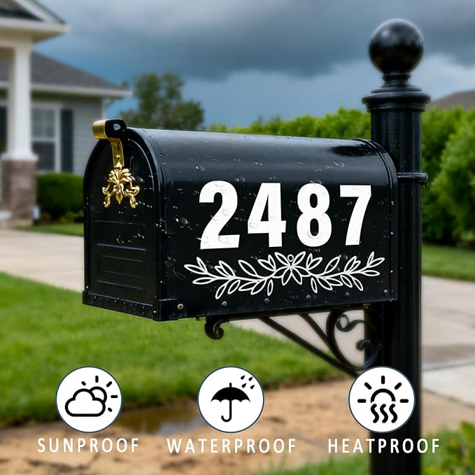 Reflective Mailbox Numbers 3 Inch (0-9) for Outside House Address Number Stickers for Mail Box White Self-Adhesive Stickers-Waterproof and UV Resistant Signs, Door, Address Farmhouse Decor(6 Sets)