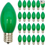GOOTHY 25 Pack C9 Green Replacement Light Bulbs, Vintage C9 Christmas String Lights Bulbs, E17 Base 7W Incandescent Night Light Chandelier Bulbs for Outdoor Christmas St. Patrick's Day - Green