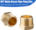 WHK 24 PCS Brass Hex Pipe Plug Fittings Kits,Brass Plugs Fitting Assortment 1/8" 1/4" 3/8" 1/2" NTP Brass Plug Male Threaded