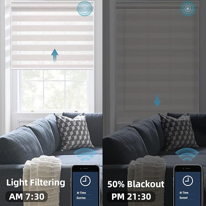 SmartWings Motorized Zebra Shades Work with HomeKit, Alexa, Google Home, 60% Blackout Light Filtering Day Night Sheer Blinds, Privacy Light Control, for Home/Office, Customized, Ivory