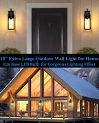 18'' Large Motion Sensor Outdoor Lights 2 Packs, Dusk to Dawn Exterior Lighting Fixtures, Modern Black Outdoor Sconces Porch Light for House, Outside Farmhouse Wall Lanterns for Front Door, Garage