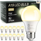 TJOY 12 Pack A19 LED Light Bulbs 60 Watt Equivalent, Efficient 9W, Soft Warm White 2700K, E26 Standard Base, Non Dimmable Energy Saving Warm Light Bulb for Home Bedroom, 800LM, 120V, 80 CRI, UL Listed