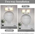 Stainless Steel Milk Glass Vanity Lights for Bathroom, 2 Light Polished Chrome Bathroom Light Fixtures Over Mirror, Ceramic E26 Sockets Wall Mounted