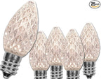 Wintergreen Lighting 25 Pack OptiCore C7 LED Christmas Light Bulbs - Replacement LED Christmas Lights Heavy Duty Premium Outdoor Christmas Lights, E12 Base(Warm White Faceted)