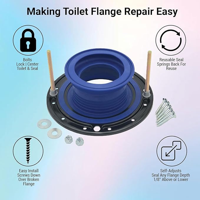 One N Done Toilet Flange Repair Kit - Toilet Kit For Low or Broken Toilet Flange. Toilet Wax Ring Replacement Kit W/Toilet Flange Extender Kit. No Wax Ring For Toilet Bowl Or Toilet Seal Required 2X