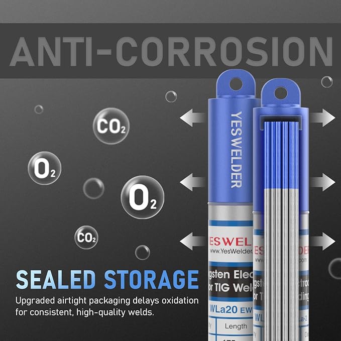 YESWELDER TIG Welding Tungsten Electrode 2% Lanthanated 1/16" x 7" (Blue, WL20/EWLa-2) 10-pk