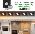 Black Recessed Lighting Square 4 inch 6 Pack,Canless Gimbal Recessed Lights,dimmable, 5CCT Selectable,9W 750LM
