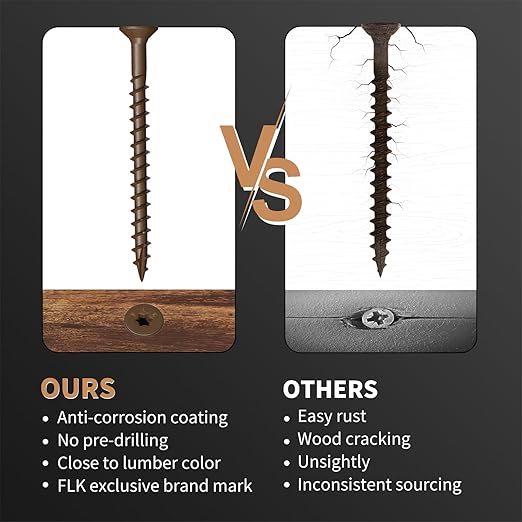 Wood Screws 2-1/2 Inch, FIXLINK Deck Screws #10 x 2-1/2", 310 PCS, Epoxy Coated, T25 Star Bit Above 1500 Hour Salt Spray Coating Outdoor Decking Screws Excellent Rust Resistant for Wood Fence, Brown