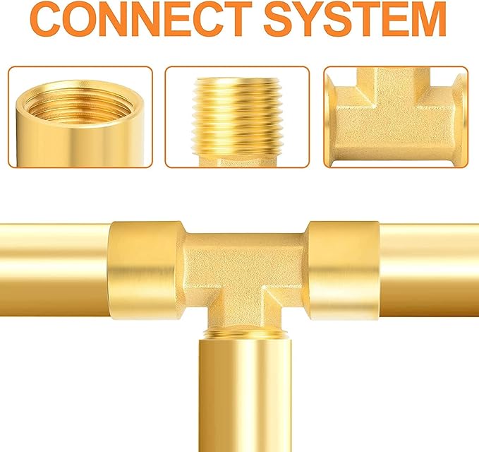 GASHER 2PCS Metals Brass Pipe Fitting Barstock Male Branch Tee T Adapter 1/4" Female x 1/4" NPT Female x 1/4" NPT Male