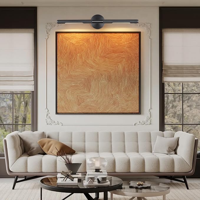 Hardwired Black Brass 30" Knurled Picture Light, Dimmable Rotatable 360°Picture Light for Wall, Vanity Light, Gallery Wall Light,Wall Sconce Lighting,Picture Frame Light,Include Bulb