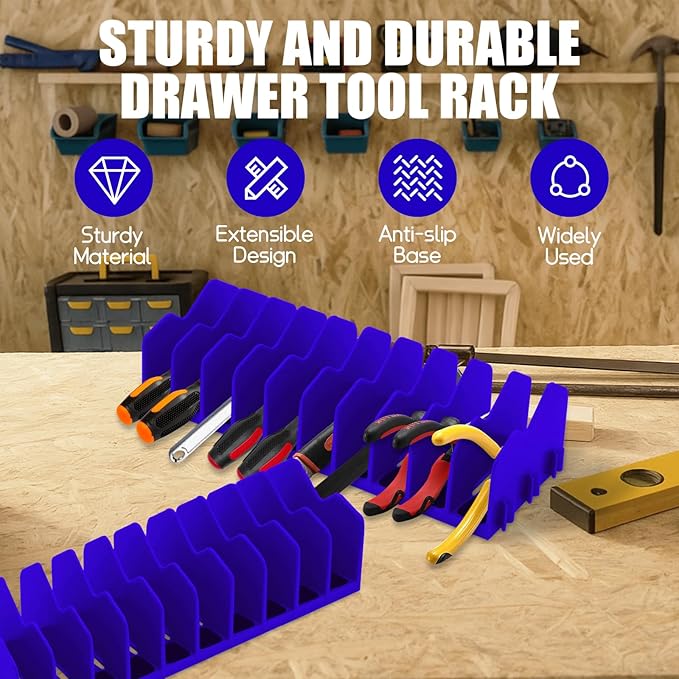 Plier Organizer, 4 Pack Pliers Organizer for Tools Cutters with Extendable Design & Non-Slip Rubber Base, 40 Slots Tool Box Drawer for Pliers, Wrenches, Screwdrivers,Blue