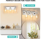3-Light Bathroom Light Fixtures Modern Chrome Vanity Lights for Bathroom Lighting Fixtures Over Mirror with Clear Glass Shade for Cabinet Mirror Bedroom Hallway