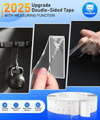 Heavy Duty Mounting Tape with Inch Measure Mark, Removable Clear Traceless Double Sided Strong Adhesive Tape for Wall, Carpet, Poster, Dorm Room, No Residue 1.18" x 15Ft