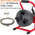 PIONEERWORKS 50Ft x 5/16 Inch Drain Cleaner Machine, Electric Drain Auger Professional for 3/4 to 3 Inch Pipes, Foot Switch with 6 Cutters, Glove, Drain Auger Cleaner Sewer Snake - DA04