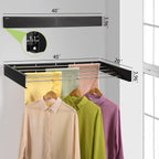 Wall Mounted Laundry Drying Rack, Retractable Clothes Drying Rack for Bathroom with Wall Template, 5 Stainless Rods Heaving 60 lb Capacity (Black, 40")